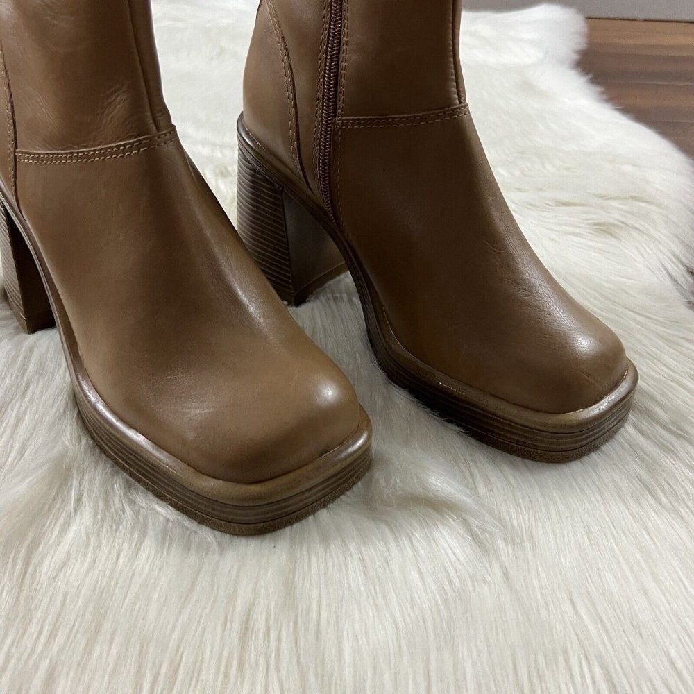 Steve Madden Tan Leather Platform Heeled Boots 7.5 - Picture 6 of 15